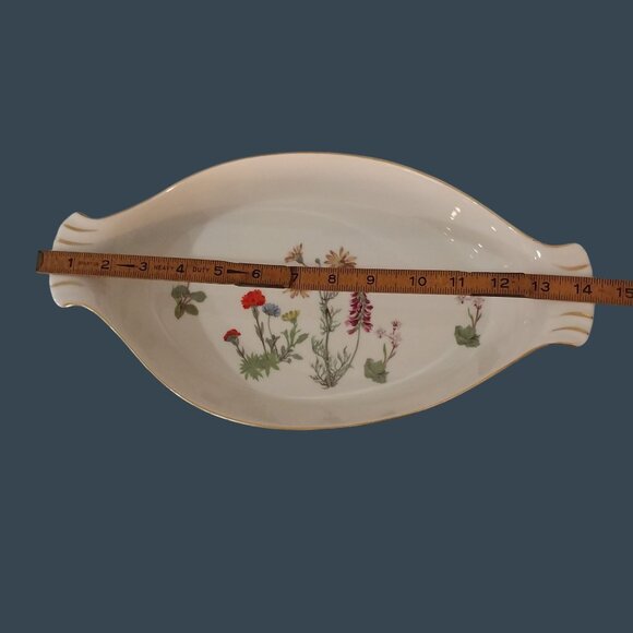 Lourioux Le Faune French Porcelain Au Gratin Dish Wild Flowers 14" - Picture 5 of 6